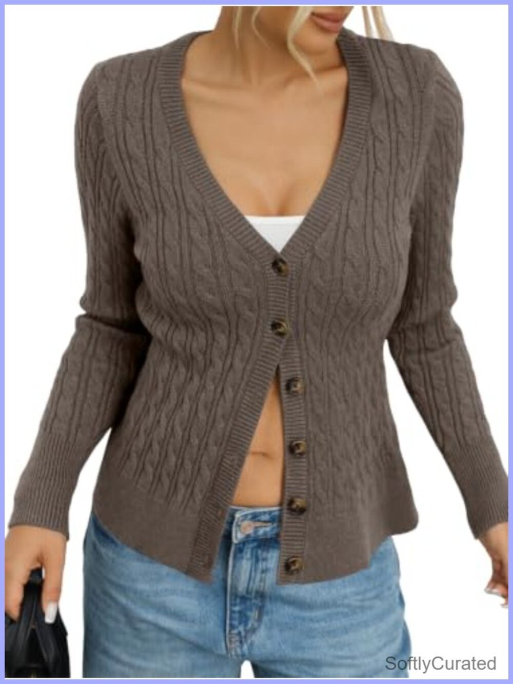 Cable Knit Cardigan Sweater Chunky Button Down V Neck